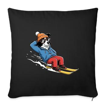 Chien de ski détendu avec lunettes de soleil et chapeau - Housse de coussin décorative 45 x 45 cm - noir - Devant