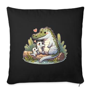 Cute Alligator Mom of Two Cute Alligators - Sofa pillowcase 17,3'' x 17,3'' (45 x 45 cm) - black - Front