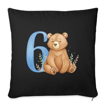 Watercolor Bear with Number 6 - Sofa pillowcase 17,3'' x 17,3'' (45 x 45 cm) - black - Front