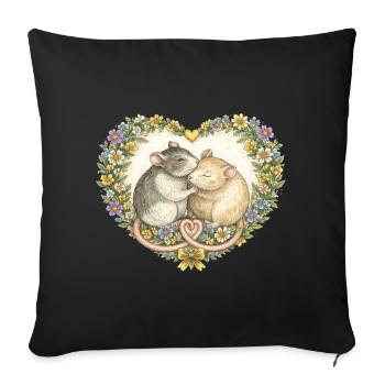 Floral Heart Mice Kiss - Sofa pillowcase 17,3'' x 17,3'' (45 x 45 cm) - black - Front