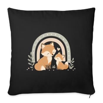 Fox & Child – Boho Rainbow Family Love - Sofa pillowcase 17,3'' x 17,3'' (45 x 45 cm) - black - Front