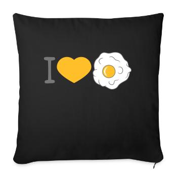 j'aime coeur amour oeuf au plat cuisiner frire nourriture oeuf - Housse de coussin décorative 45 x 45 cm - noir - Devant