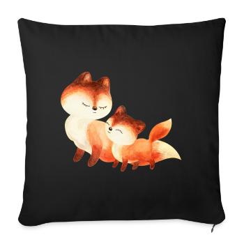 Peinture aquarelle des deux renards câlins - Housse de coussin décorative 45 x 45 cm - noir - Devant