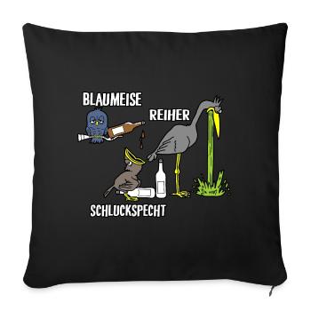 Blaumeise Reiher Schluckspecht - Sofakissenbezug 45 x 45 cm - Schwarz - Vorne