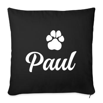 Nom du chien PAUL avec patte - Housse de coussin décorative 45 x 45 cm - noir - Devant
