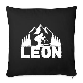 Ski skier First name Leon Name Skis Winter sports - Sofa pillowcase 17,3'' x 17,3'' (45 x 45 cm) - black - Front