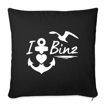 Binz-Ich liebe Binz mit Anker Herz & Möwe-Ostsee - Sofakissenbezug 45 x 45 cm - Schwarz - Vorne