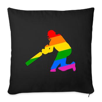 Cricket Spieler mit Regenbogen Geschenkidee - Sofakissenbezug 45 x 45 cm - Schwarz - Vorne