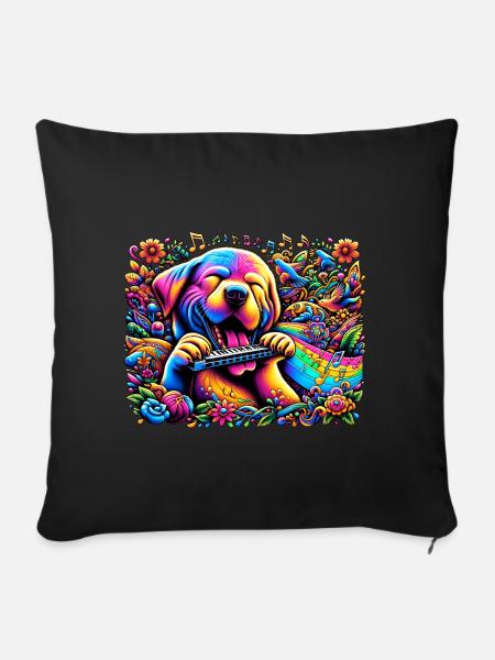 Harmoniehund: Mundharmonika-Vibes - Sofakissenbezug 45 x 45 cm - Schwarz