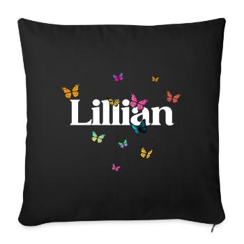 Beau prénom de fille LILLIAN avec des papillons - Housse de coussin décorative 45 x 45 cm - noir - Devant