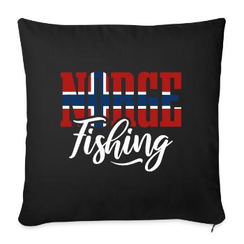 Drapeau de pêche Norge - Cadeau de pêcheur norvégien - Housse de coussin décorative 45 x 45 cm - noir - Devant