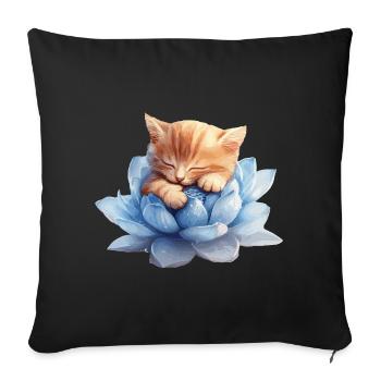 Chaton se reposant sur des succulentes bleues - Housse de coussin décorative 45 x 45 cm - noir - Devant