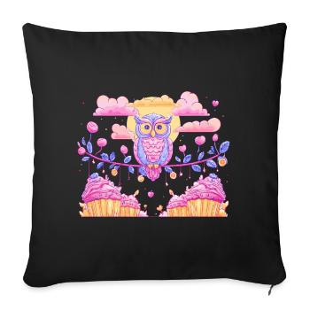 Pastel owl magic over cupcakes - Sofa pillowcase 17,3'' x 17,3'' (45 x 45 cm) - black - Front