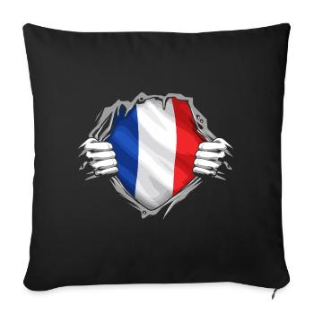 Drapeau Français Déchiré Style Patriotique France - Housse de coussin décorative 45 x 45 cm - noir - Devant