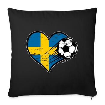 Schweden Flagge Fußball mit Herz - Sofakissenbezug 45 x 45 cm - Schwarz - Vorne
