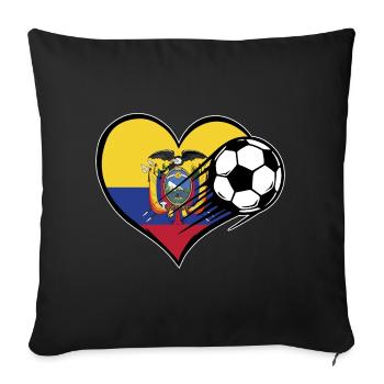Football drapeau de l’Équateur avec cœur - Housse de coussin décorative 45 x 45 cm - noir - Devant