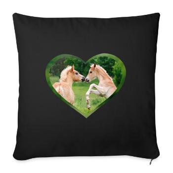 poulain Haflinger amis drôles avec coeur - Housse de coussin décorative 45 x 45 cm - noir - Devant