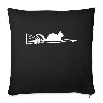 Cat with broom - Sofa pillowcase 17,3'' x 17,3'' (45 x 45 cm) - black - Front