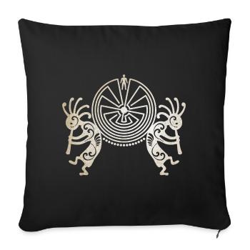Kokopelli Duo - L'homme dans le labyrinthe - Vintage Grunge - Housse de coussin décorative 45 x 45 cm - noir - Devant