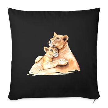 Aimer les lions - maman et enfant s’embrassent - Housse de coussin décorative 45 x 45 cm - noir - Devant