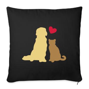 Friends forever - dog and cat - heart gift - Sofa pillowcase 17,3'' x 17,3'' (45 x 45 cm) - black - Front