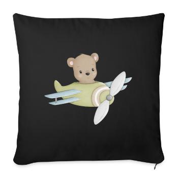 Ours dans l’avion - Housse de coussin décorative 45 x 45 cm - noir - Devant
