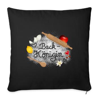 Mehl und Back Zutaten mit Schriftzug Back Königin - Sofakissenbezug 45 x 45 cm - Schwarz - Vorne
