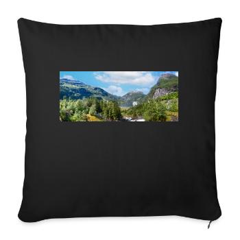 Geiranger panorama Storseterfossen Norway - Sofa pillowcase 17,3'' x 17,3'' (45 x 45 cm) - black - Front