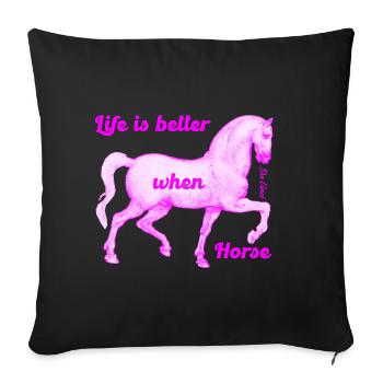 Life is better when Horse - Pink - Da Vinci - Sofa pillowcase 17,3'' x 17,3'' (45 x 45 cm) - black - Front