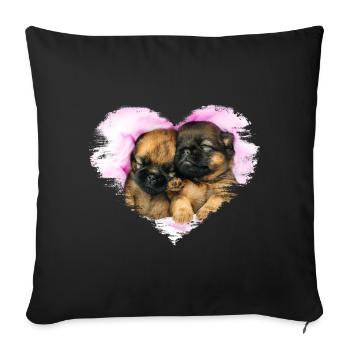 two little cute puppies in a heart - Sofa pillowcase 17,3'' x 17,3'' (45 x 45 cm) - black - Front