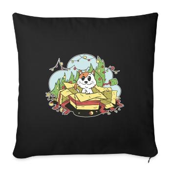 Cat Noël Arbre de Noël Cadeaux Cartoon - Housse de coussin décorative 45 x 45 cm - noir - Devant