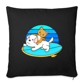 Balades en chat sur une planche de surf pour chien - Housse de coussin décorative 45 x 45 cm - noir - Devant
