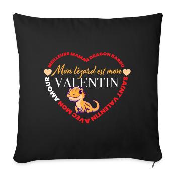 Mon lézard Valentin et son cœur - Housse de coussin décorative 45 x 45 cm - noir - Devant
