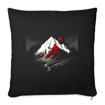Montagnes avec des détails lunaires et rouges - minimalisme - Housse de coussin décorative 45 x 45 cm - noir - Devant