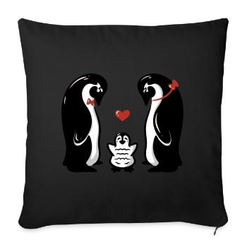 Famille de bébés pingouins - Idée cadeau d’animal de naissance - Housse de coussin décorative 45 x 45 cm - noir - Devant