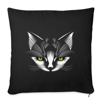 tête de chat blanche avec des yeux de chat verts - Housse de coussin décorative 45 x 45 cm - noir - Devant