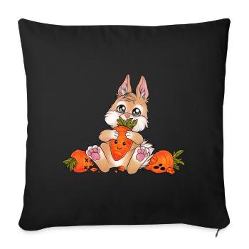 Witziger niedlicher Hase mit Möhre Chibi Kaninchen - Sofakissenbezug 45 x 45 cm - Schwarz - Vorne