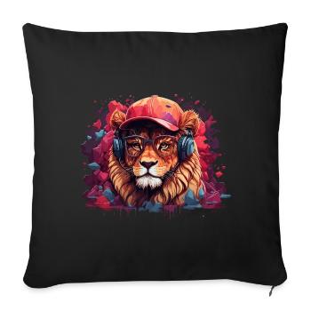 Lion Art animalier I Cool Lion mignon - Housse de coussin décorative 45 x 45 cm - noir - Devant