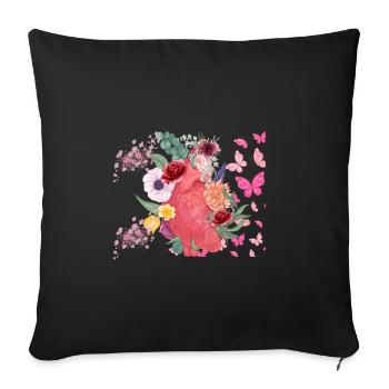 Cœur fleurs et papillons - Housse de coussin décorative 45 x 45 cm - noir - Devant