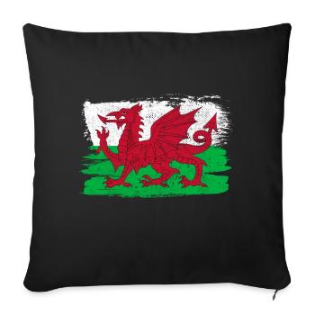 Drapeau du Pays de Galles drapeau paix Vintage - Housse de coussin décorative 45 x 45 cm - noir - Devant