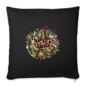 Italie - Italie, pizza, pâtes, vin, café, huile d’olive - Housse de coussin décorative 45 x 45 cm - noir - Devant