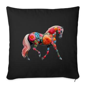 Horse decorated with flowers - Sofa pillowcase 17,3'' x 17,3'' (45 x 45 cm) - black - Front