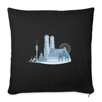 Horizon de Munich - Aquarelle peinte à la main - Housse de coussin décorative 45 x 45 cm - noir - Devant