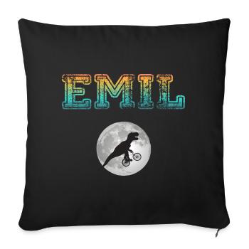 EMIL - Beautiful boy name with dinosaur - Sofa pillowcase 17,3'' x 17,3'' (45 x 45 cm) - black - Front