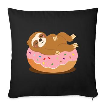 Sloth on donut–Cute and relaxed animal motif - Sofa pillowcase 17,3'' x 17,3'' (45 x 45 cm) - black - Front