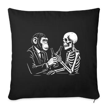 Le singe et le squelette boivent de la bière au pub. - Housse de coussin décorative 45 x 45 cm - noir - Devant