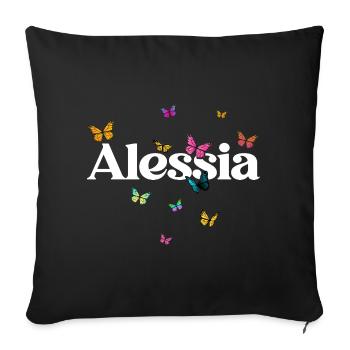 Beau prénom de fille ALESSIA avec des papillons - Housse de coussin décorative 45 x 45 cm - noir - Devant