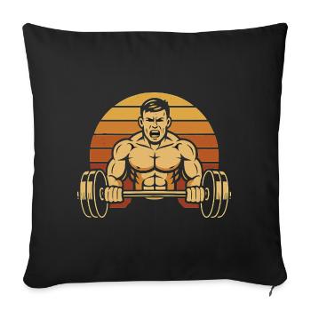 Muscle Power Retro Sunset Haltère - Housse de coussin décorative 45 x 45 cm - noir - Devant