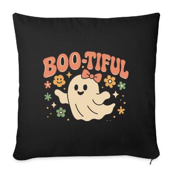Motif d'Halloween avec un dicton drôle et mignon « Boo-tiful Ghost » - Housse de coussin décorative 45 x 45 cm - noir - Devant