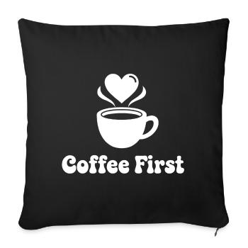 Kaffee First Herzdesign - Sofakissenbezug 45 x 45 cm - Schwarz - Vorne